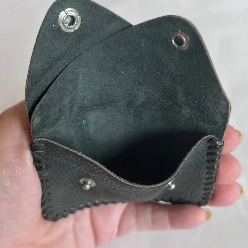 Handmade Black Leather Whipstitch Coin Purse Snap Wallet Eddie Personalization